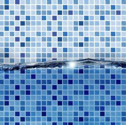 mosaikliner mosaik persian blue överhäng stålväggspool ovan mark