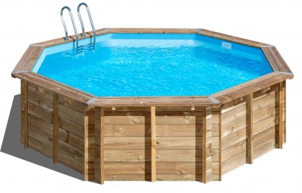 Familypool 500 rund oktagonal 500 badklara poolpaket timmerpool i trä