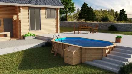 Familypool 335x535/130 inbyggd i trädäck altan