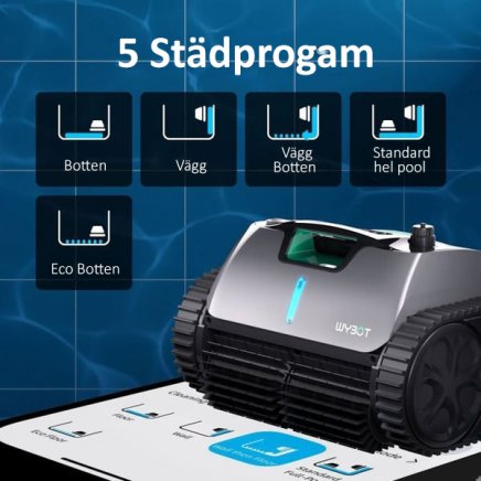Poolrobot Wybot C1 pro WY100PRO städar botten pollvägg och skrubbar vattenlinje