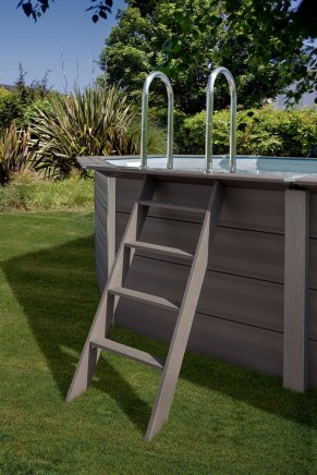 Rio Kompositpool oval 664x386/124 utsides pooltrappa i träkomposit