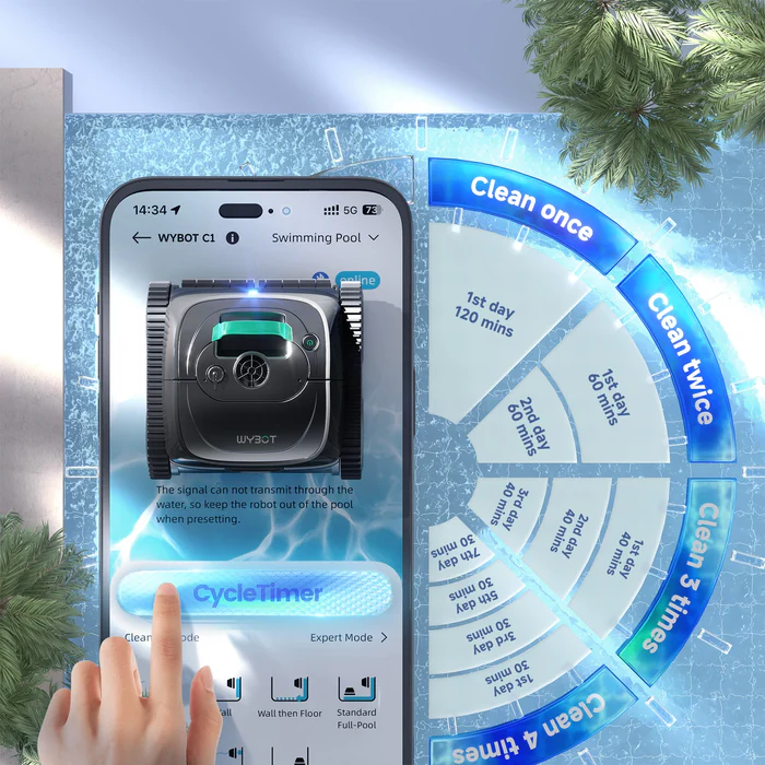 Poolrobot Wybot C1 Pro städning på schemat